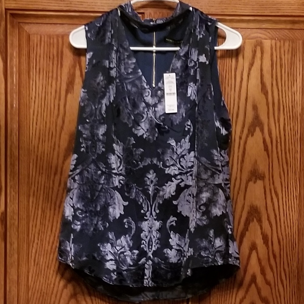 White House black Market Velvet pattern top.